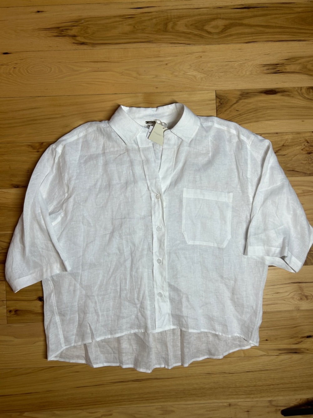 NWT Magaschoni White 100% Linen Short-Sleeve Oversized Shirt | Size Large